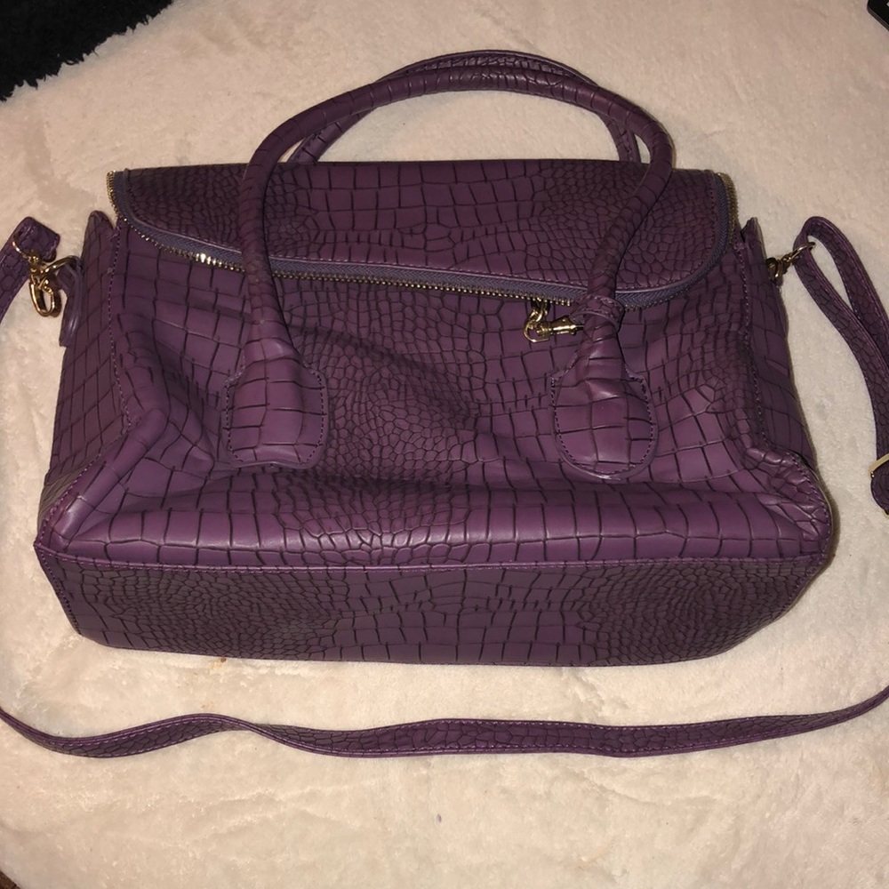 Large purple crocodile print purse